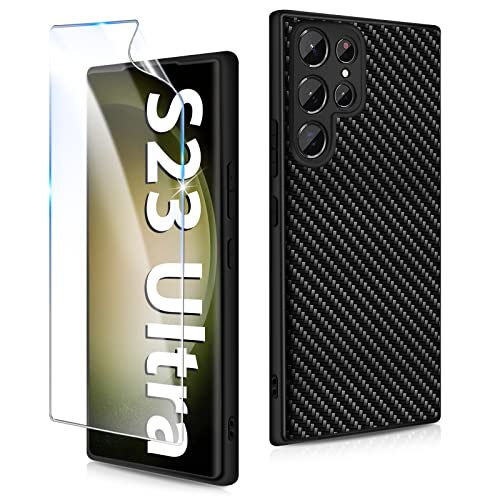 Kompatibel mit Samsung Galaxy S23 Ultra Hülle 5G mit Schutzfolie, Ultra Dünn Carbon Fiber Textur Handyhülle für Galaxy S23 Ultra Handytasche Case Cover Stoßfest Schutzhülle für Samsung S23 Ultra von duomigesz