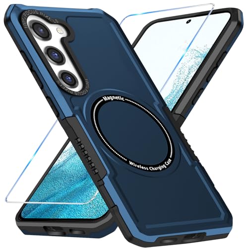 Magnetische Handyhülle für Samsung Galaxy S22 Hülle mit Samsung S22 Schutzfolie [für Mag-Safe] Galaxy S22 Handy Tasche Case, Wireless Charging Stoßfest Schutzhülle für Samsung Galaxy S22 (Blau) von duomigesz