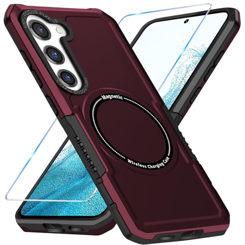 Magnetische Handyhülle für Samsung Galaxy S22 Hülle mit Samsung S22 Schutzfolie [für Mag-Safe] Galaxy S22 Handy Tasche Case, Wireless Charging Stoßfest Schutzhülle für Samsung Galaxy S22 (Claret) von duomigesz