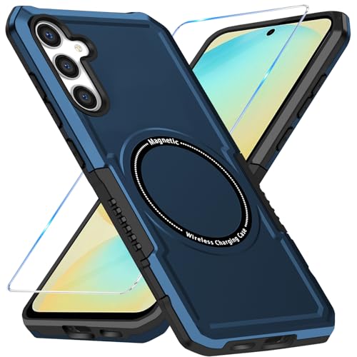 Magnetische Handyhülle für Samsung Galaxy S24 FE Hülle mit Schutzfolie [für Mag-Safe] Galaxy S24 FE Handy Tasche Case, Wireless Charging Stoßfest Schutzhülle für Samsung Galaxy S24 FE (Blau) von duomigesz