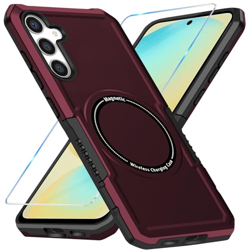 Magnetische Handyhülle für Samsung Galaxy S24 FE Hülle mit Schutzfolie [für Mag-Safe] Galaxy S24 FE Handy Tasche Case, Wireless Charging Stoßfest Schutzhülle für Samsung Galaxy S24 FE (Claret) von duomigesz