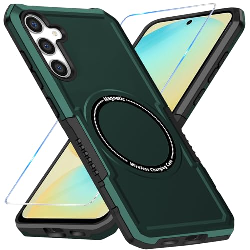 Magnetische Handyhülle für Samsung Galaxy S24 FE Hülle mit Schutzfolie [für Mag-Safe] Galaxy S24 FE Handy Tasche Case, Wireless Charging Stoßfest Schutzhülle für Samsung Galaxy S24 FE (Grün) von duomigesz