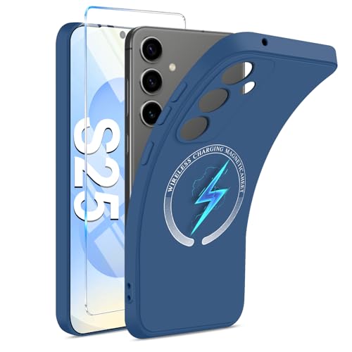 Magnetische Handyhülle für Samsung Galaxy S25 Hülle mit [S25 Schutzfolie] [Mag-Safe] Weiche Silikon Galaxy S25 Handytasche Case kabelloses Laden Stoßfest Schutzhülle für Samsung S25 Handy (Blau) von duomigesz