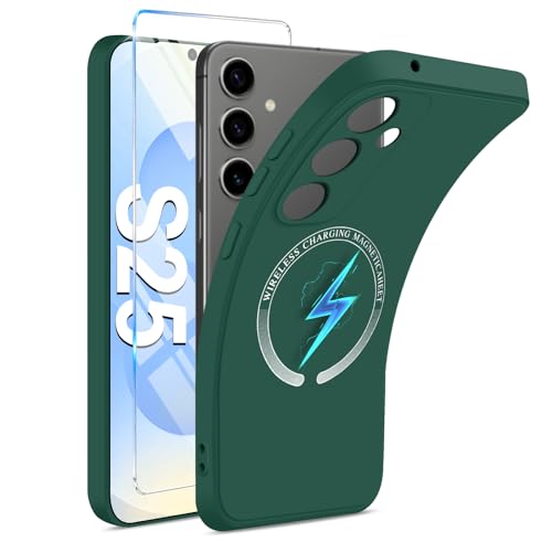 Magnetische Handyhülle für Samsung Galaxy S25 Hülle mit [S25 Schutzfolie] [Mag-Safe] Weiche Silikon Galaxy S25 Handytasche Case kabelloses Laden Stoßfest Schutzhülle für Samsung S25 Handy (Grün) von duomigesz