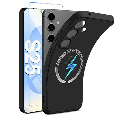 Magnetische Handyhülle für Samsung Galaxy S25 Hülle mit [S25 Schutzfolie] [Mag-Safe] Weiche Silikon Galaxy S25 Handytasche Case kabelloses Laden Stoßfest Schutzhülle für Samsung S25 Handy (Schwarz) von duomigesz