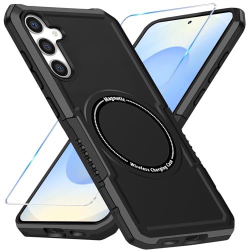 Magnetische Handyhülle für Samsung Galaxy S25 Plus Hülle mit S25 Plus Schutzfolie, Galaxy S25 Plus Handytasche Case, Kabelloses Laden Stoßfest Schutzhülle für Samsung S25 Plus Handy (Schwarz) von duomigesz