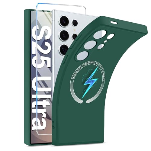 Magnetische Handyhülle für Samsung Galaxy S25 Ultra Hülle mit Schutzfolie [Mag-Safe] Weiche Silikon S25 Ultra Handytasche Case kabelloses Laden Schutzhülle für Samsung S25 Ultra Handy (Grün) von duomigesz