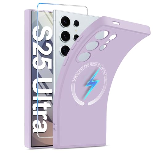 Magnetische Handyhülle für Samsung Galaxy S25 Ultra Hülle mit Schutzfolie [Mag-Safe] Weiche Silikon S25 Ultra Handytasche Case kabelloses Laden Schutzhülle für Samsung S25 Ultra Handy (Lila) von duomigesz