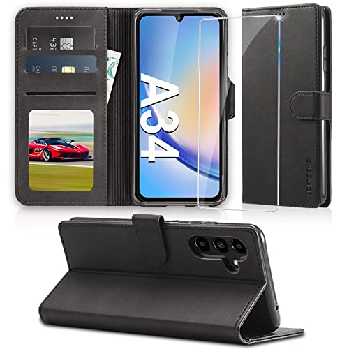 duomigesz Handyhülle für Samsung Galaxy A34 5G Hülle mit Schutzfolie, Klappbar PU Leder A34 Flip Case, [Kartenfach] [Standfunktion] Wallet Klapphülle Tasche Case Cover Schutzhülle für Samsung A34 5G von duomigesz