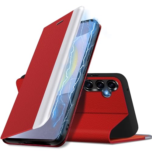 duomigesz Handyhülle für Samsung Galaxy S24 5G Hülle, PU Leder Kickstand Handytasche Case, [Kartenfach] [Standfunktion] S24 Hülle, Vollschutz Stoßfest Schutzhülle für Samsung S24 5G Cover (Rot) von duomigesz