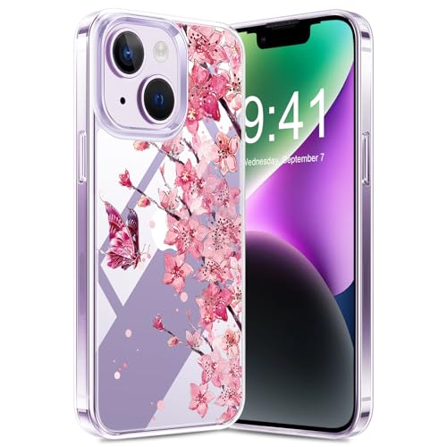 duomigesz Handyhülle für iPhone 14 Hülle 5G, Ultra Dünn Transparent Silikon Blumen Muster für iPhone 14 Handy Tasche Case, Bunt Motiv Pattern Clear Stoßfest Schutzhülle für iPhone 14 (A) von duomigesz