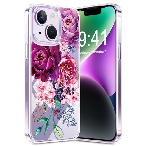 duomigesz Handyhülle für iPhone 14 Hülle 5G, Ultra Dünn Transparent Silikon Blumen Muster für iPhone 14 Handy Tasche Case, Bunt Motiv Pattern Clear Stoßfest Schutzhülle für iPhone 14 (B) von duomigesz