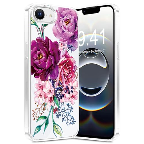 duomigesz Handyhülle für iPhone 16e Hülle 5G, Ultra Dünn Transparent Silikon Blumen Muster für iPhone 16e Handy Tasche Case, Bunt Motiv Pattern Clear Stoßfest Schutzhülle für iPhone 16e (B) von duomigesz