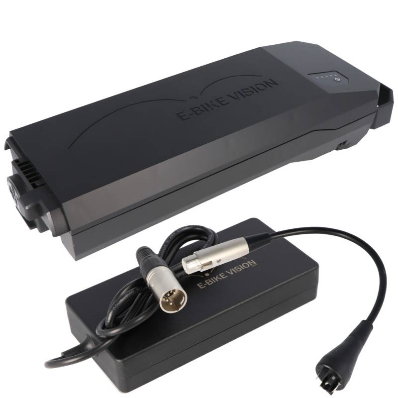 Gepäckträger Power Pack E-Bike Akku lite inkl. Ladegerät und Ladeadapter exakt passend für das Bosch Active und Performance Antriebssystem 10 Ah 360 Wh nur 2 Kg von e-bike-vision