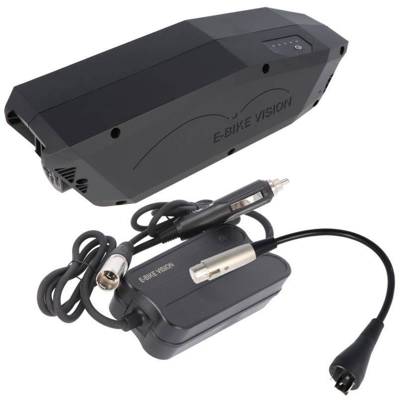 Unterrohr Power Pack E-Bike Akku lite inkl. Kfz-Ladegerät und Ladeadapter exakt passend für das Bosch Active und Performance Antriebssystem 10 Ah 360 Wh von e-bike-vision