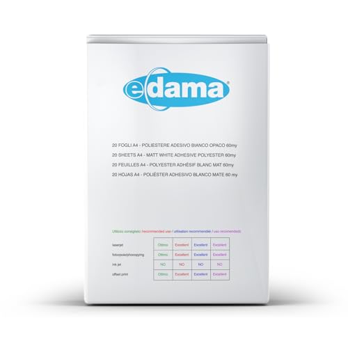Polyester selbstklebend Weiss 20 Blatt A4 Laser Druck von e-dama