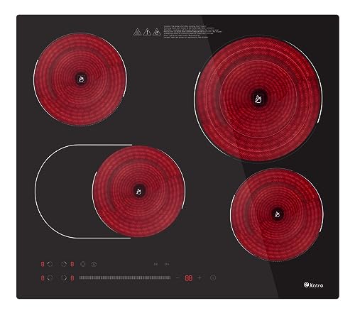 Ekatro 6700W 4-Flammen-Keramikkochfeld, 9 Stufen einstellbar, 23 cm erweiterbare Heizzone, Schiebe-Touch-Steuerung, 99-Minuten-Timer, Kindersicherung, Warmhaltefunktion, Pause/Start-Funktion von e katro