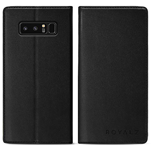 eFabrik ROYALZ Schutzhülle für Samsung Galaxy Note 8 Ledertasche (6.3 Zoll) Lederhülle Tasche Book Case Cover Schutztasche Handyhülle Hülle Vintage Leder -Unsichtbares Magnet, Farbe:Schwarz von eFabrik