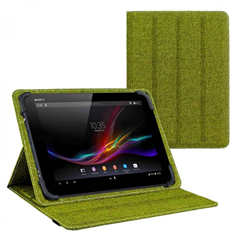 eFabrik Schutztasche für Sony Xperia Z4 Tablet 10.1 Zoll Wendehülle Tasche Case Cover türkis-grün und grau Leinen von eFabrik