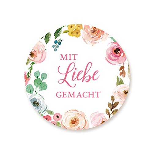 100x Kranz Mit Liebe gemacht Aufkleber Sticker Etiketten für Gastgeschenk, Marmelade, Kekse,Mitgebsel,Tischdeko, Selbstgemachtes zur Hochzeit Geburtstag Taufe Weihnachten - UNI 321K von eKunSTreet