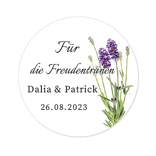 50 PERSONALISIERT "Für die Freudentränen" Aufkleber 40mm Runde Papieraufkleber Gewebe Etiketten Hochzeitssticker für Hochzeit,Taufe,Gastgeschenk,Tischdeko,Taschentücher - Rd 023 (009) von eKunSTreet