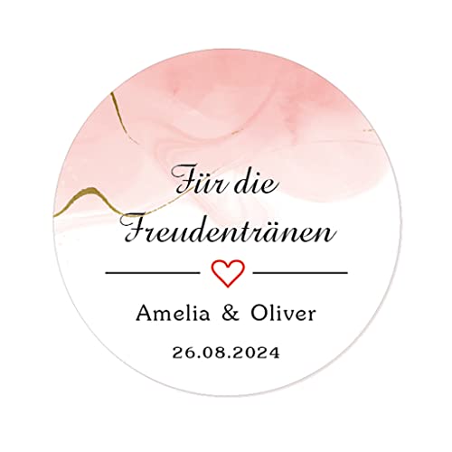 50 STICKERS 'Für die Freudentränen' PERSONALISIERT Hochzeit Aufkleber, 40mm Runde Blume Papieraufkleber Gewebe Etiketten für Hochzeit,Taufe,Gastgeschenk,Taschentücher - Rd 038 (001) von eKunSTreet