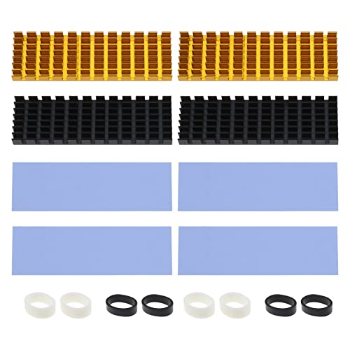 eMagTech 4 Stück Aluminium-Kühlkörper 70 x 22 x 5,6 Mm Kühler M.2-Kühler mit 4 Stück Silikon-Wärmeleitpad für SSD2280, Schwarz und Golden eMagTech 4 Stück Aluminium-Kühlkörper 70 x 22 x 5,6 Mm Kühler M.2-Kühler mit 4 Stück Silikon-Wärmeleitpad für SSD2280, Schwarz und Golden von eMagTech