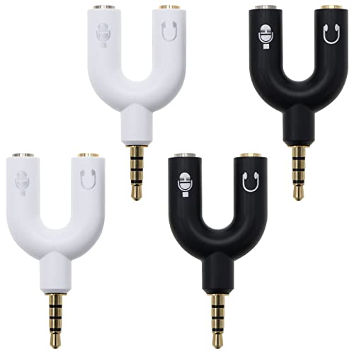 eMagTech Y-Splitter-Adapter für Kopfhörer, 3,5 mm, Stecker auf Mikrofon und Kopfhörer-Buchse, Audio-Stereo-Konverter für Handy, PC, Tablet, 2 Stück schwarz und 2 Stück weiß, 4 Stück von eMagTech