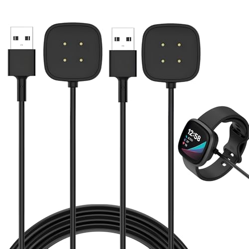 2 Stücke Ladekabel für Fitbit Versa 4/ Sense 2/3/, 100cm/3.3ft Ersatz Magnetisches USB Ladestation Charger Cable Dock Kabel für Smartwatch(Nicht für1/2) von eModwey