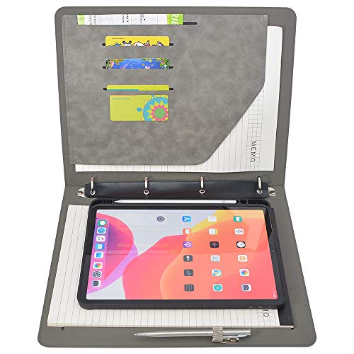 Tablet-Organizer Padfolio mit 4-Ring-Binder, Binder-Portfolio mit abnehmbarem Tablet-Halter, kompatibel mit (grau, iPad 8. / iPad 7. Generation). von ePadfolio
