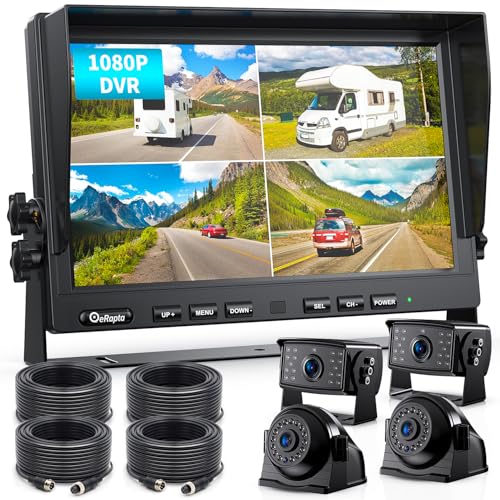 eRapta 10" 1080P kabelgebundenes Rückfahrkamerasystem-Kit, 10" HD Quad Split Screen Monitor mit Aufzeichnung, IP69 wasserdicht, Seitenansichtskamera, Parklinien für LKW/Sattelauflieger/Kastenwagen eRapta 10" 1080P kabelgebundenes Rückfahrkamerasystem-Kit, 10" HD Quad Split Screen Monitor mit Aufzeichnung, IP69 wasserdicht, Seitenansichtskamera, Parklinien für LKW/Sattelauflieger/Kastenwagen von eRapta