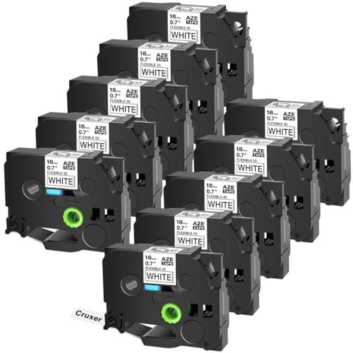 eRgDFS 10 Pack Aze-FX241 Etikettbandkapitibel mit Tze-FX241 Flexible ID-laminierte 0,7-Zoll-Schwarz auf Weiß Kompatibel mit Etikettendrucker von eRgDFS