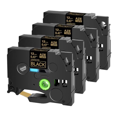 eRgDFS Kompatibel mit 4/8 Pack Black 12mm Labelband Tze-334 TZ-344 Tze354 Etikett PT-D600 D400(4PK) von eRgDFS