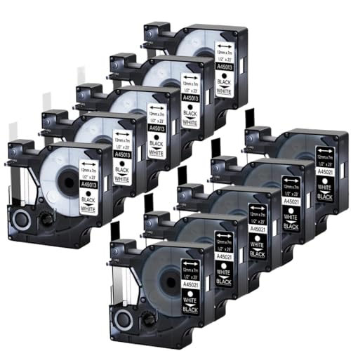 eRgDFS Kompatibel mit D1 450 350 250 100 in 9 mm 12 mm 19mm Größen Modell 45010 45021 45013 5 Packetikettetika(5Pcs White on Black) von eRgDFS