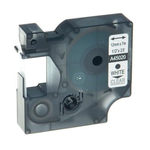 eRgDFS Kompatibel mit Label Tape D1 45010 45013 in 6mm 9mm 12 mm Verwendung mit Label Manager 100 150 200 250 Writer -Drucker(White Print on Clear) von eRgDFS