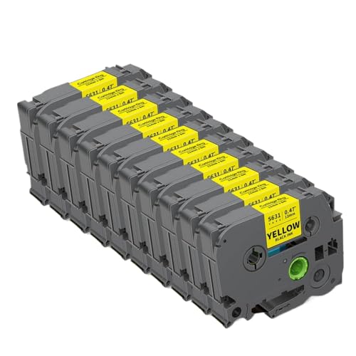 eRgDFS Kompatibel mit PT H110 Bezeichnungen S231 S241 S631 10 Packkleber laminierter Bänder 6 9 12 18 mm(Black on Yellow) von eRgDFS