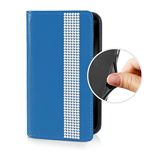 eSPee SZ3Bo058 Sony Xperia Z3 Schutzhülle Wallet Flip Case Blau mit Strass Borte Silikon Bumper und Magnetverschluß für Sony Xperia Z3 von eSPee