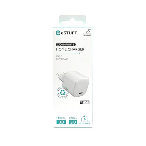 eSTUFF Infinite USB-C Charger EU PD 20W. 1 x USB-C. White, W127225410 (20W. 1 x USB-C. White. Recycled Plastic) von eSTUFF