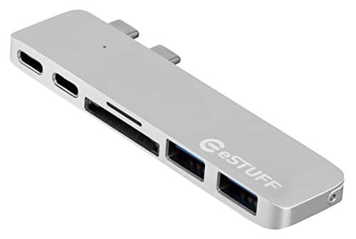 estuff es84122-silver USB 3.0 (3.1 Gen 1) type-c 5000 Mbit/s Silber Hub & Hub – Hubs & Hub (USB 3.0 (3.1 Gen 1) type-c, Thunderbolt 3, USB 3.0 (3.1 Gen 1) type-a, USB 3.1 (3.1 Gen 2) type-c, 5000 Mbit/s, microSD (Transflash), microSDHC, microSDXC, SDHC, SDXC, silber, Aluminium) von eSTUFF