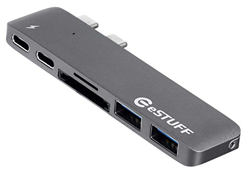 estuff usb-c-Hub Pro Grey USB 3.0 (3.1 Gen 1) type-c 5000 Mbit/s grau Hub & Hub – Hubs & Hub (USB 3.0 (3.1 Gen 1) type-c, Thunderbolt 3, USB 3.0 (3.1 Gen 1) type-a, USB 3.0 (3.1 Gen 1) type-c, 5000 Mbit/s, microSD (Transflash), microSDHC, microSDXC, SDHC, SDXC, grau, Aluminium) von eSTUFF