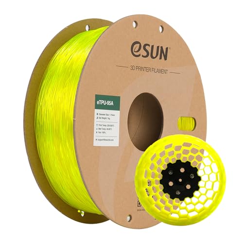 eSUN Flexibles TPU Filament 1.75mm, 3D Drucker Filament TPU-95A, Maßgenauigkeit +/- 0.05mm, 1kg Spule (2.2 LBS) 3D Druck Filament für 3D Drucker, Transparent Gelb von eSUN