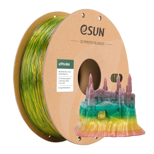 eSUN Flexibles TPU Regenbogen Filament 1.75mm, 3D Drucker Filament TPU-95A, Maßgenauigkeit +/- 0.05mm, 1kg Spule (2.2 LBS) 3D Druck Filament für 3DDrucker, Regenbogen Mehrfarbig von eSUN