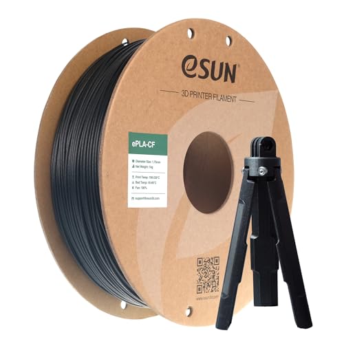 eSUN Kohlefaser Gefüllt PLA Filament 1.75mm, PLA-CF Carbon Fiber Filled PLA Filament Maßgenauigkeit +/- 0.03mm, 1KG Spule (2.2 LBS) 3D Druck Materialien für FDM 3D Drucker,Schwarz von eSUN