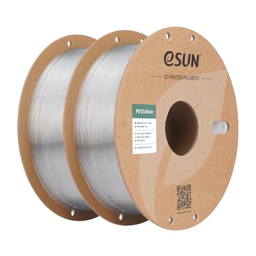 eSUN PETG Basic Filament 1.75mm, Hohe Zähigkeit, 1KG (2.2 LBS) pro Spule, 2 Rollen Druckmaterial für 3D Drucker, Durchsichtig-2KG von eSUN