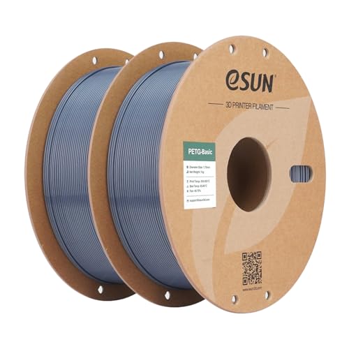 eSUN PETG Basic Filament 1.75mm, Hohe Zähigkeit, 1KG (2.2 LBS) pro Spule, 2 Rollen Druckmaterial für 3D Drucker, Grau-2KG von eSUN
