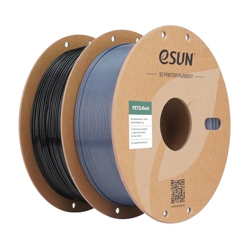eSUN PETG Basic Filament 1.75mm, Hohe Zähigkeit, 1KG (2.2 LBS) pro Spule, 2 Rollen Druckmaterial für 3D Drucker, Schwarz + Grau von eSUN