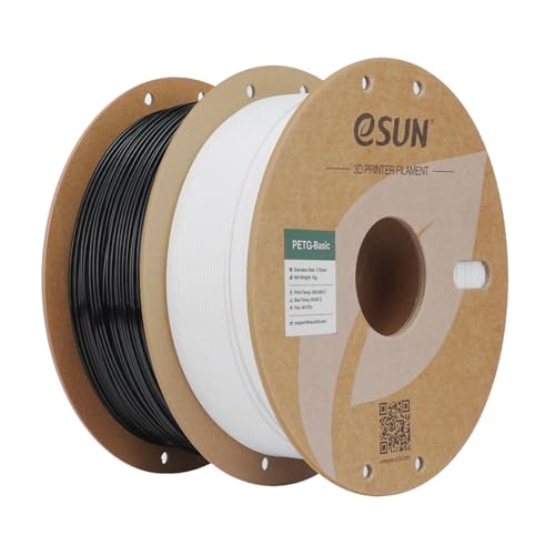eSUN PETG Basic Filament 1.75mm, Hohe Zähigkeit, 1KG (2.2 LBS) pro Spule, 2 Rollen Druckmaterial für 3D Drucker, Schwarz + Weiß von eSUN