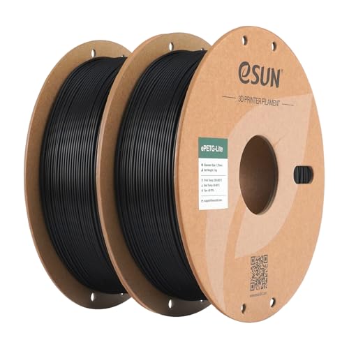 eSUN PETG Basic Filament 1.75mm, Hohe Zähigkeit, 1KG (2.2 LBS) pro Spule, 2 Rollen Druckmaterial für 3D Drucker, Schwarz-2KG von eSUN