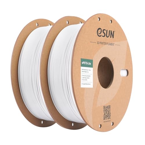 eSUN PETG Basic Filament 1.75mm, Hohe Zähigkeit, 1KG (2.2 LBS) pro Spule, 2 Rollen Druckmaterial für 3D Drucker, Weiß-2KG von eSUN