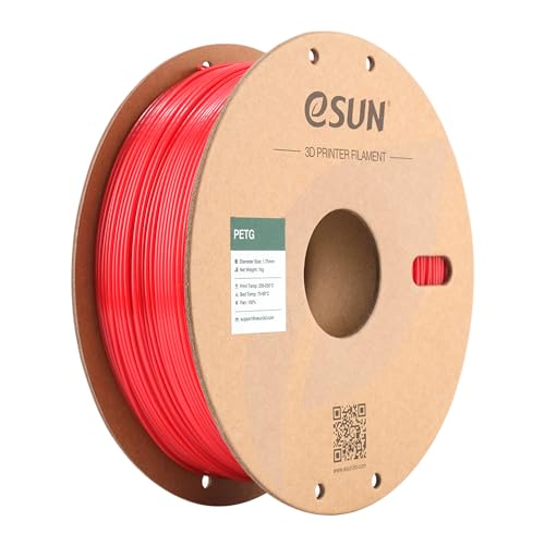 eSUN PETG Filament 1.75mm, 3D Drucker Filament PETG, Maßgenauigkeit +/- 0.05mm, 1kg Spule (2.2 LBS) 3D Druck Filament für 3D Drucker, Solide Rot von eSUN